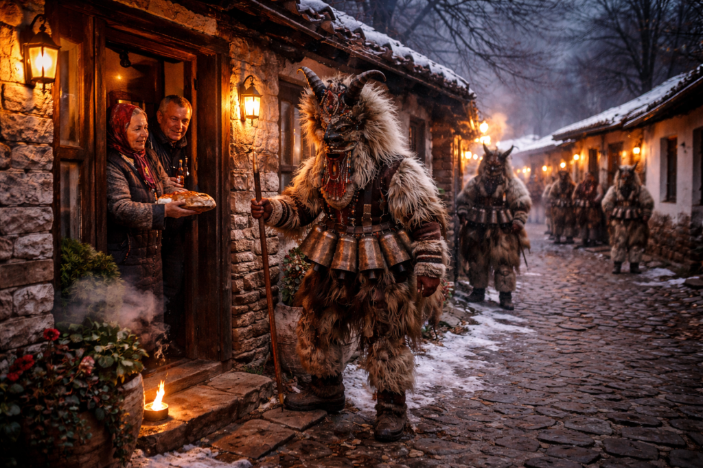 Кукери пред къщи