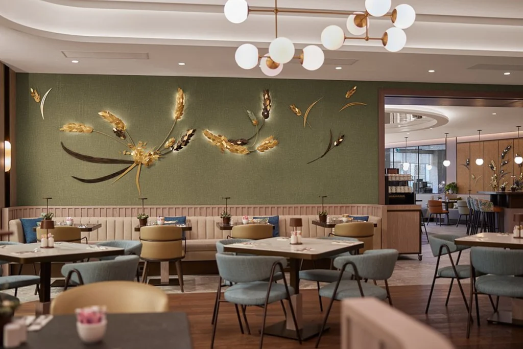 Модерен и елегантен интериор на ресторант OXBO в хотел Hilton Sofia